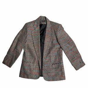 Vintage Colorful Vinci Womens Tweed Blazer Suit Jacket 6 Shoulder Pads 100% Silk